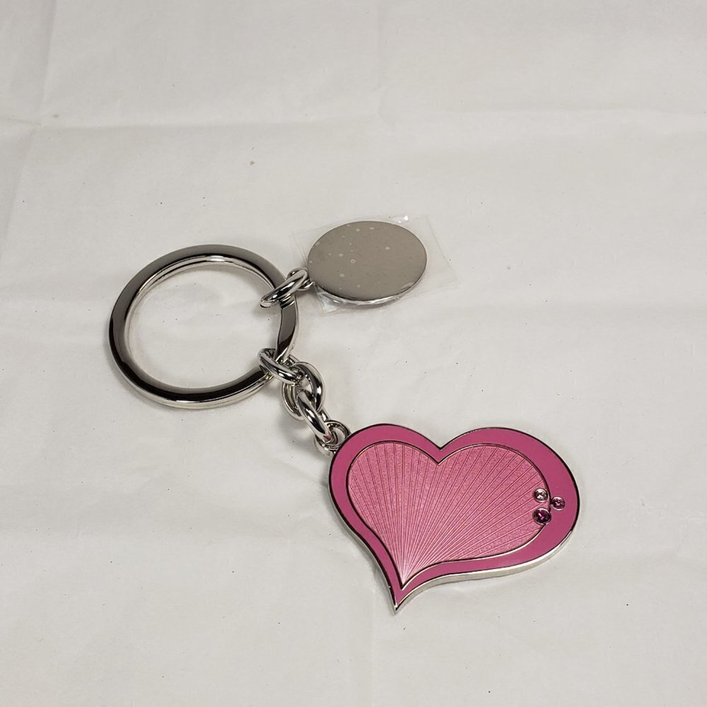 Women's Stunning Polished Silver tone Pink Heart w/ Sparkling Crystal Key Chain - Picture 3 of 5
